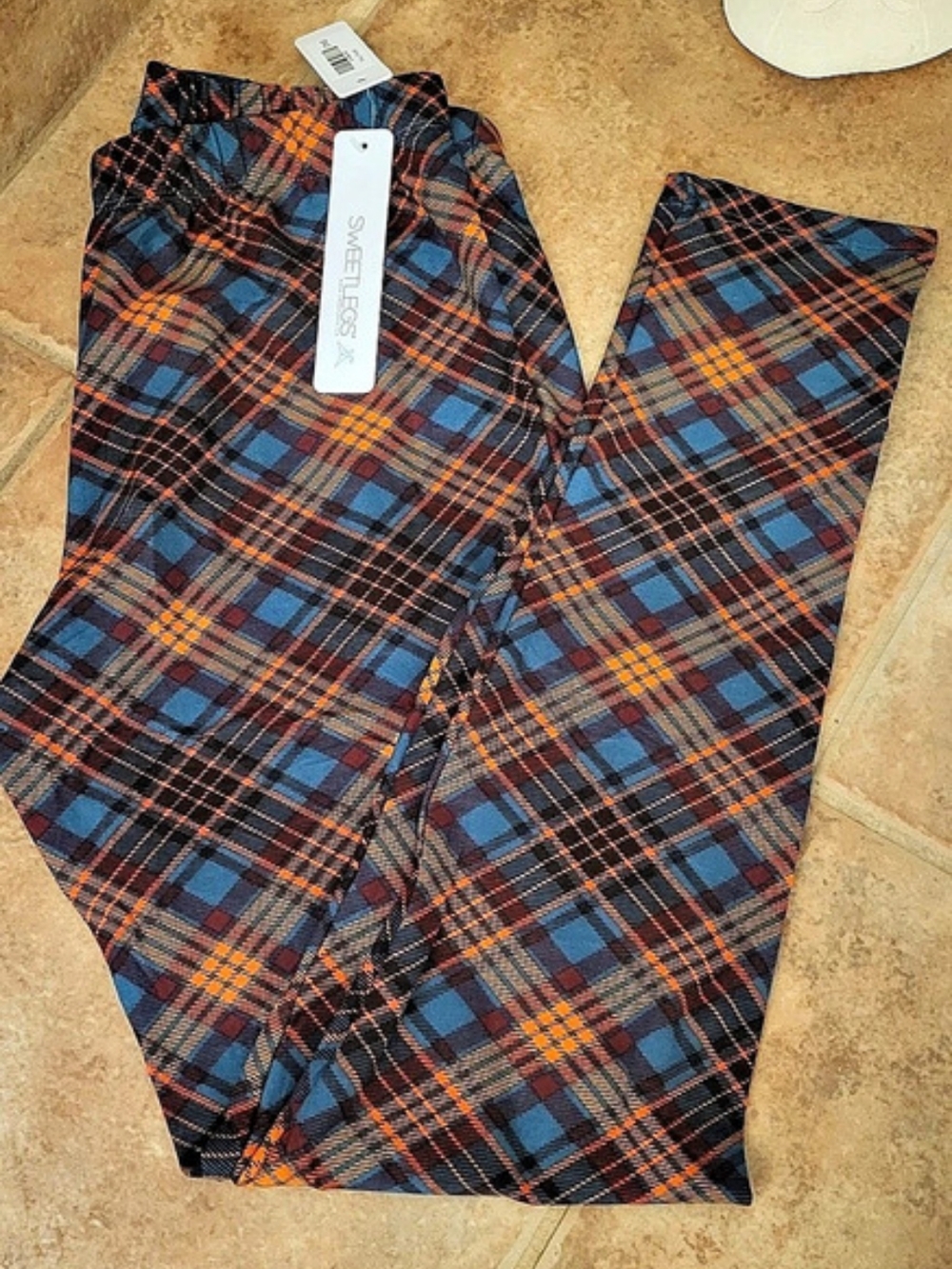 SweetLegs Plaid Intentions Leggings Blue & Orange NWT